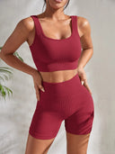 Seamless Ribbed 2-Piece Women's Yoga Set for Fitness and Running