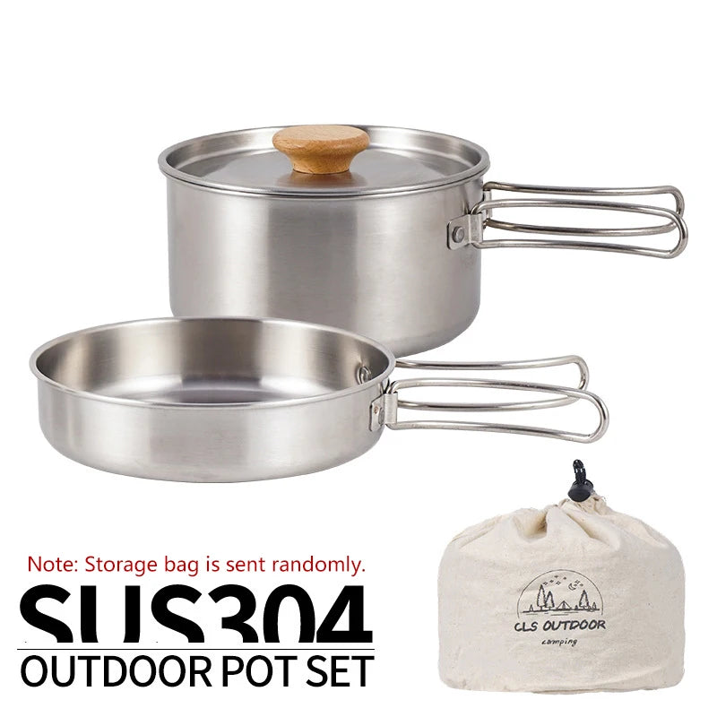 NOBANA Stainless Steel Camping Cookware Set - Lightweight Outdoor Pot Kit for Hiking and Picnics