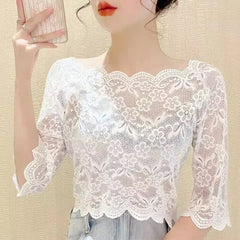 Elegant Black White Lace Blouse: Stylish Summer Fashion Choice