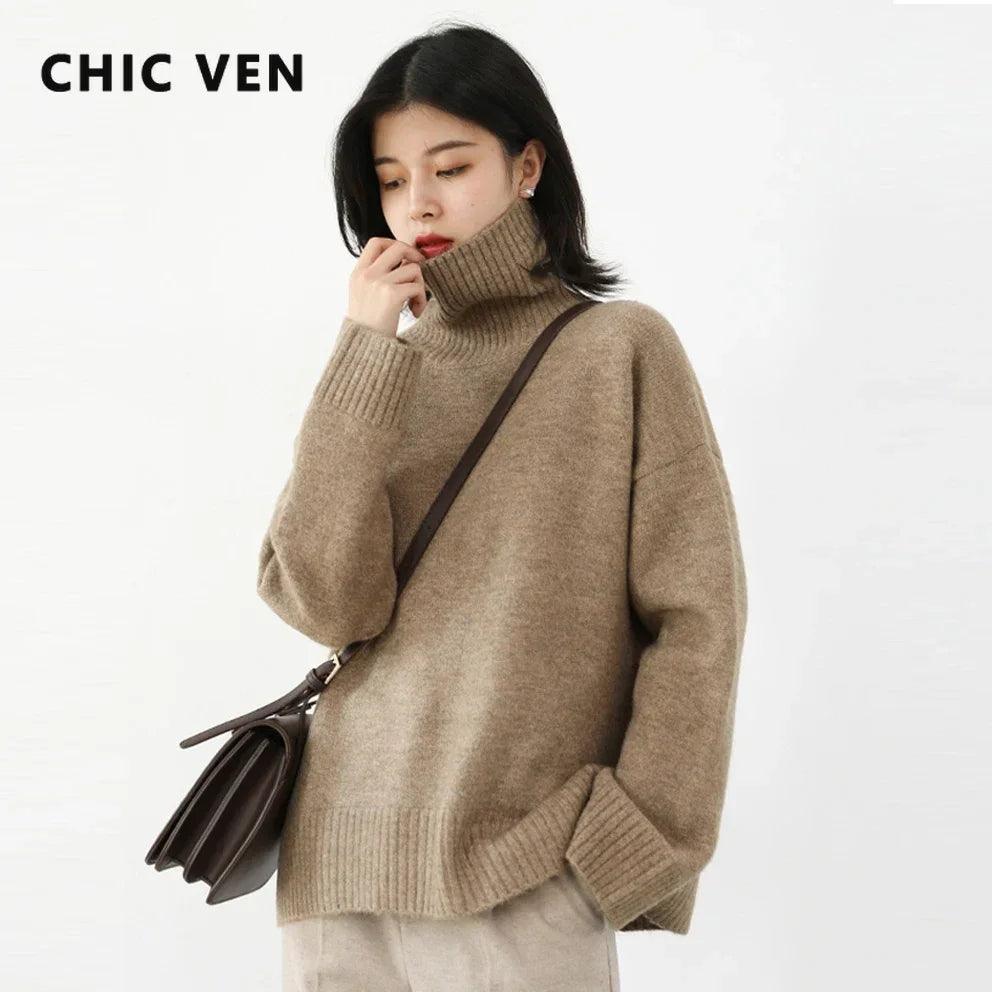CHIC VEN Cozy Korean Knit Turtleneck Sweater for Women - Stylish Winter Pullover Top 2022  ourlum.com   