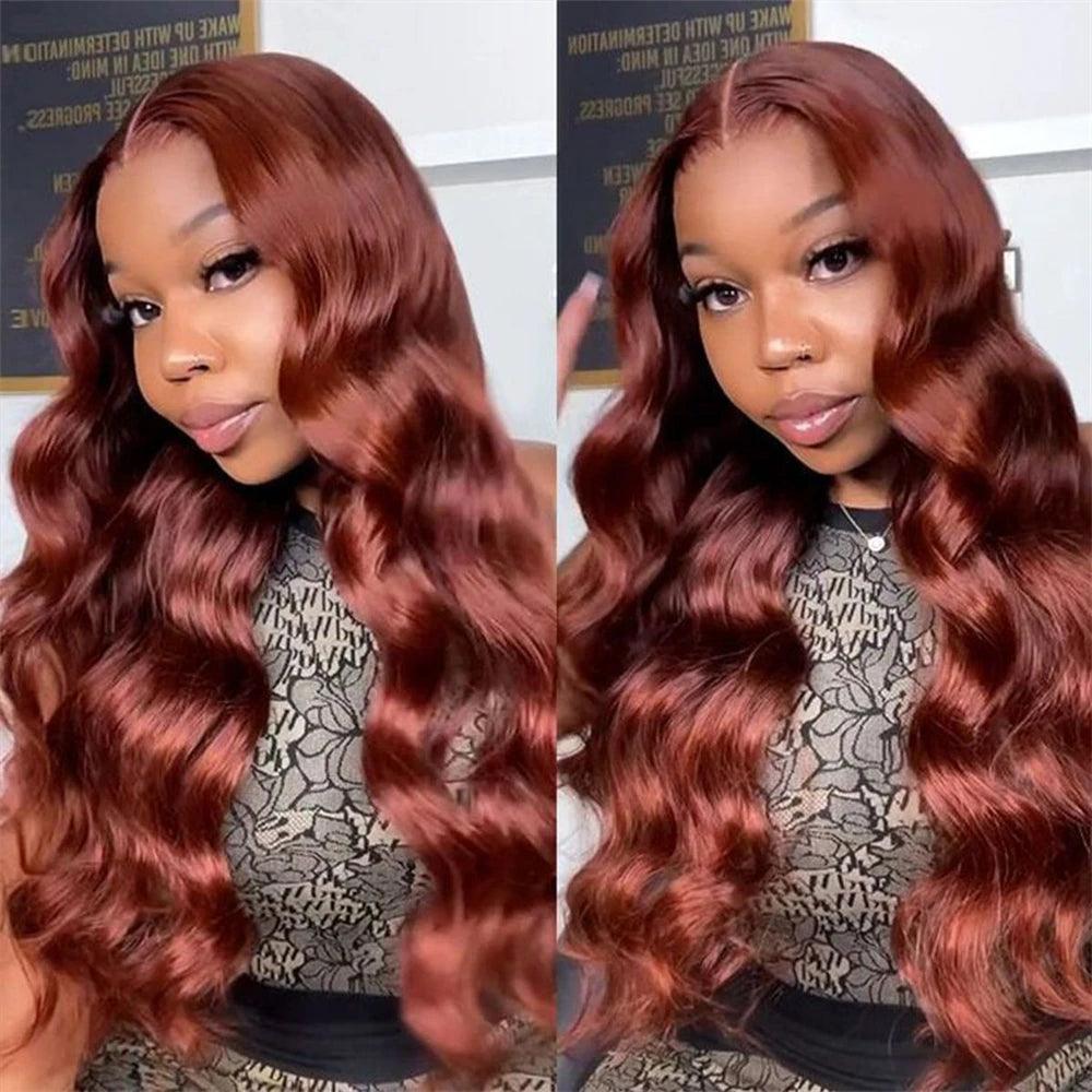 Reddish Brown Body Wave Lace Front Human Hair Wig - HD Transparent Lace, Pre-Plucked & Glueless  ourlum.com   