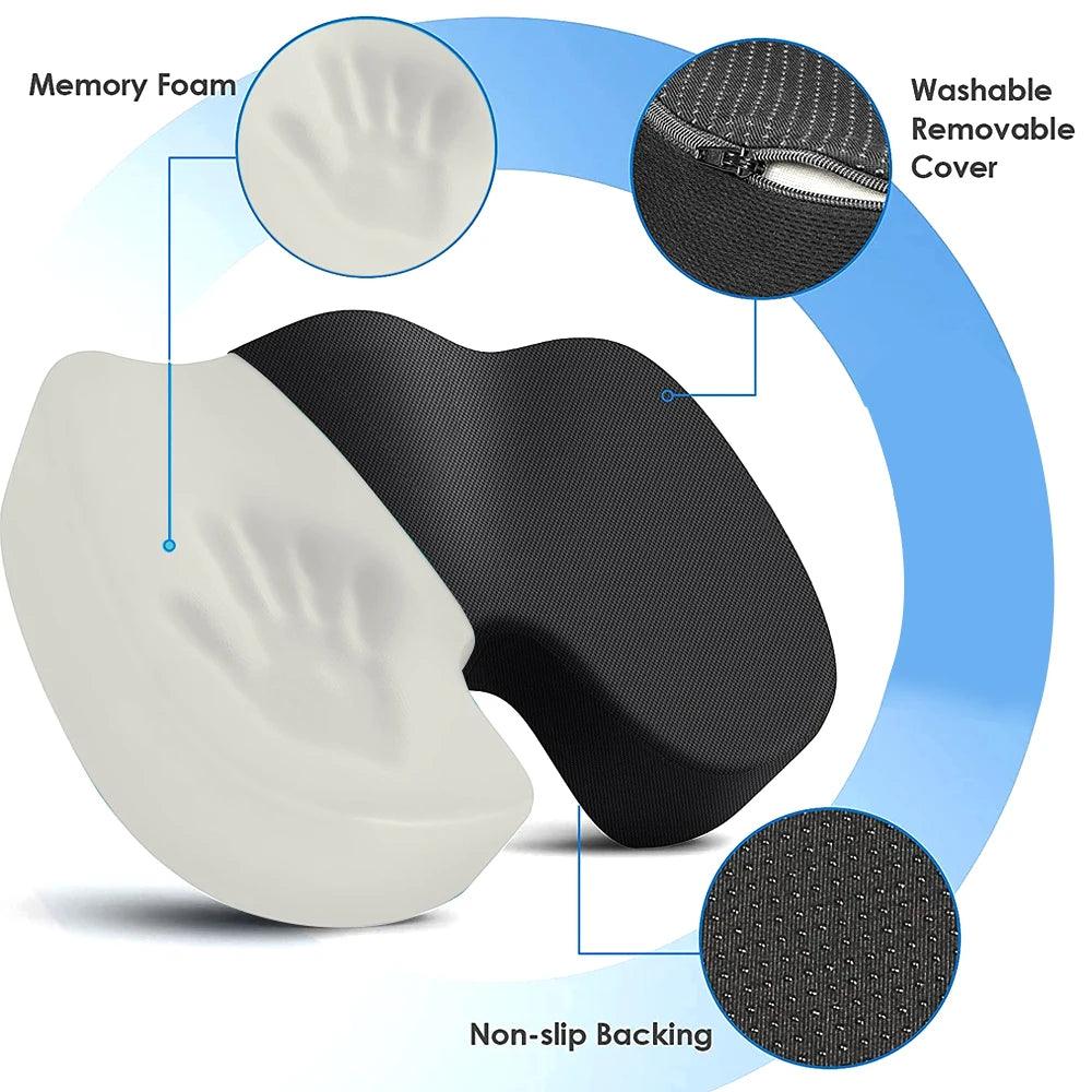 Ergonomic Memory Foam Coccyx Seat Cushion for Hip Support and Pain Relief  ourlum.com   