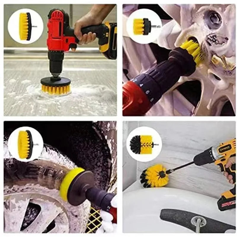 Electric Scrubber Brush Drill Kit for Carpet Glass Car Tires - Nylon Brushes  ourlum.com   