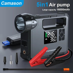 Portable air compressor car motorcycle Bicycle Tire pump tyre mattress Balloon inflator with jump starter flashlight power bank