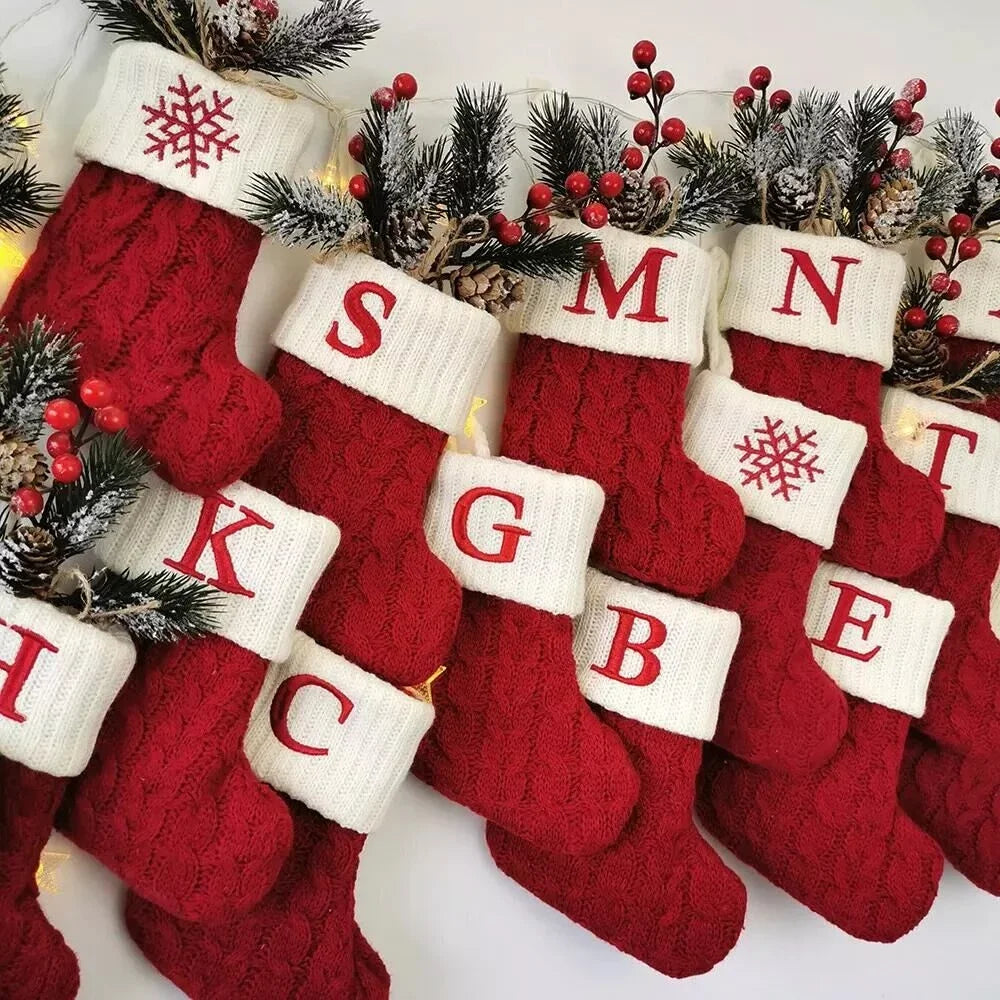 Christmas Snowflake Letter Stocking: Festive Knit Xmas Home Decoration  ourlum.com   