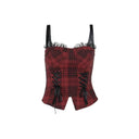 Gothic Cross Print Lace Trim Crop Top Edgy Corset Tank