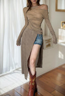 Winter Chic: Slim Fit Diagonal Collar Long Dress Fashion Forward