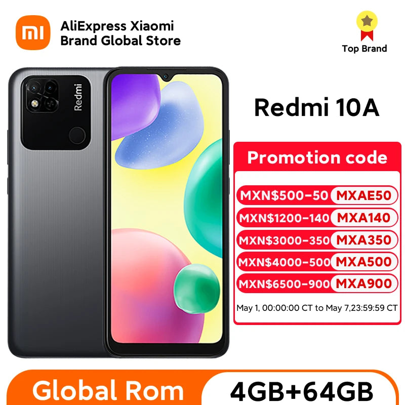 Global ROM Xiaomi Redmi 10A 4GB+64GB Smartphone MTK Helio G25 6.53" 5000mAh Camera 10W Charging support OTA Update CN Version