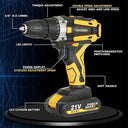 YIKODA 12/16.8/21V Electric Drill Rechargeable Cordless Screwdriver Lithium Battery Household Multi-function 2 Speed Power Tools  ourlum.com   