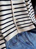 Striped Knit Cardigan: Stylish O-Neck Sweater for Women