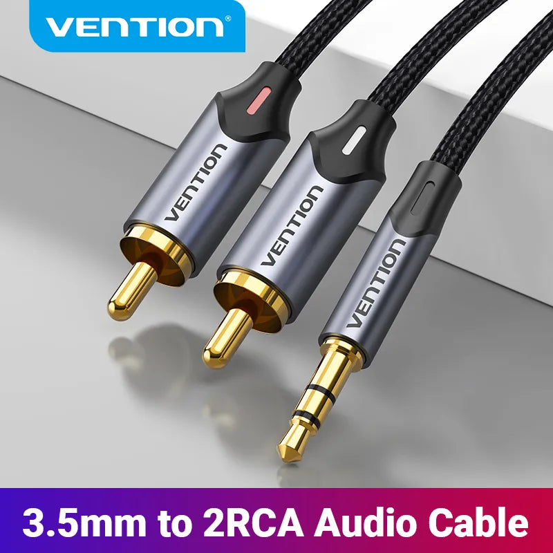 Vention 3.5mm to 2RCA Bi-Directional Audio Cable with Gold-Plated Connectors  ourlum.com   