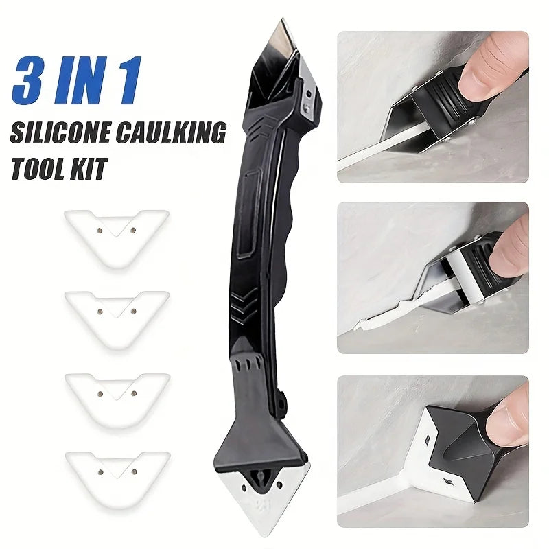 3-in-1 Silicone Caulking Tool Kit Stainless Steelhead Caulk Remover