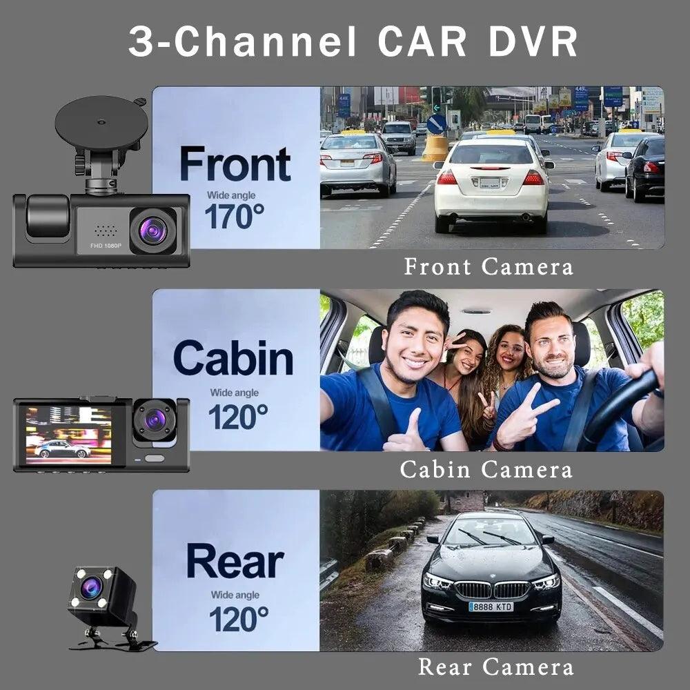 Car Dash Cam: HD Three-Lens Night Vision Recorder  ourlum.com   