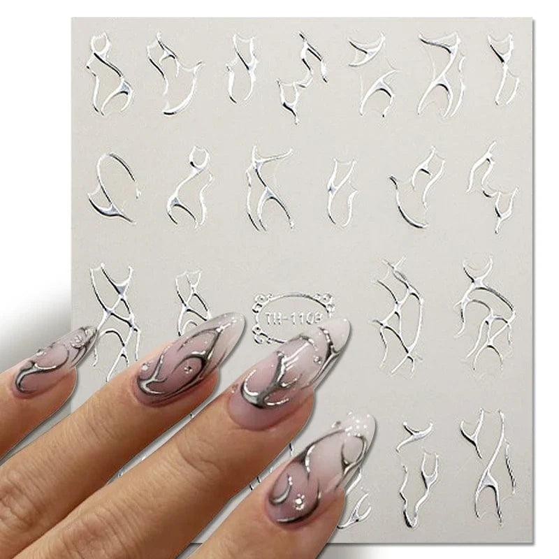 Silver Tribal 3D Nail Art Sticker Set: Enhance Your Style