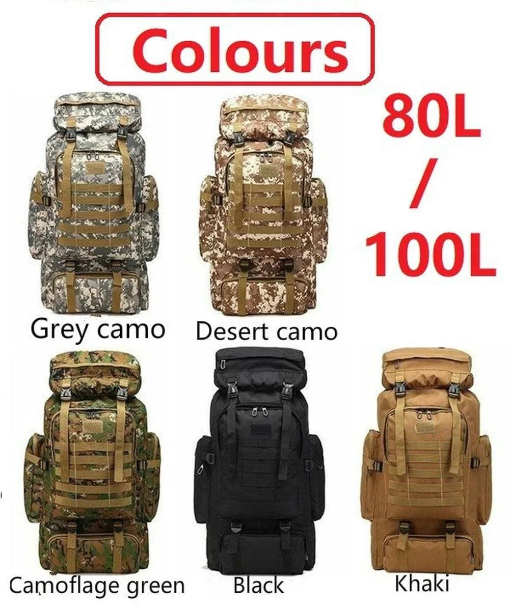 Large 80L/100L Tactical Backpack for Hiking, Camping, and Mountaineering - Waterproof and Durable Climb Bag