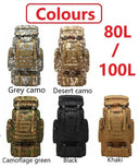 Large 80L/100L Tactical Backpack for Hiking and Camping