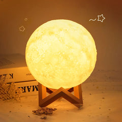 DIY Painting Moon Night Light for Kids 3D Printing Moon Lamp with Stand Battery Powered Table Lamp Bedroom Decor Christmas Gift