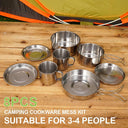 8-Piece Stainless Steel Camping Cookware Set for Hiking