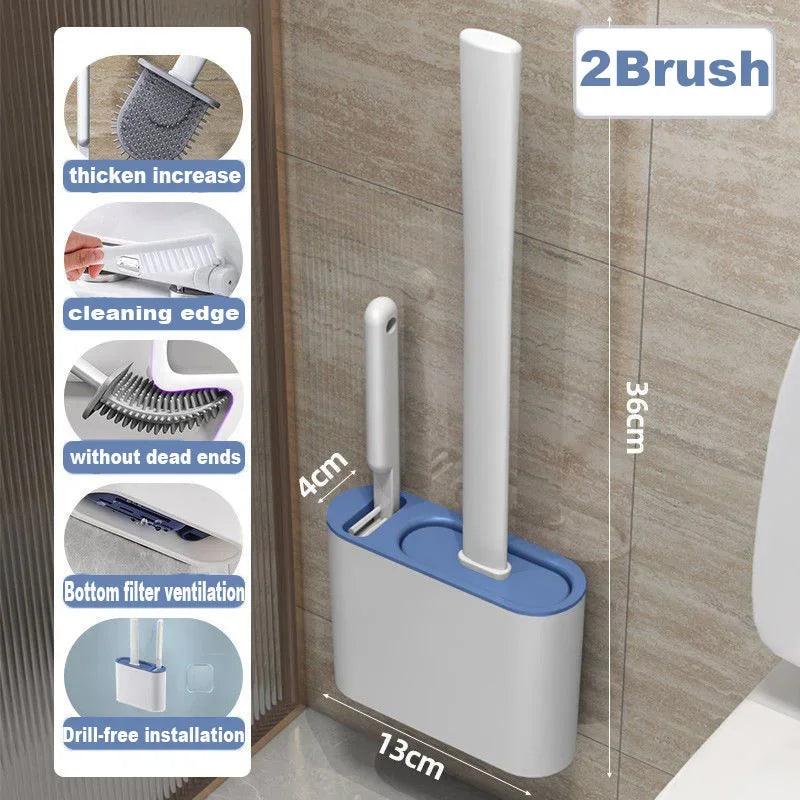 Silicone Toilet Brush Set: Easy WC Cleaning with Long Handle & Holder  ourlum.com   