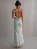 Mozision Floral Draped Backless Maxi Dress For Women Elegant