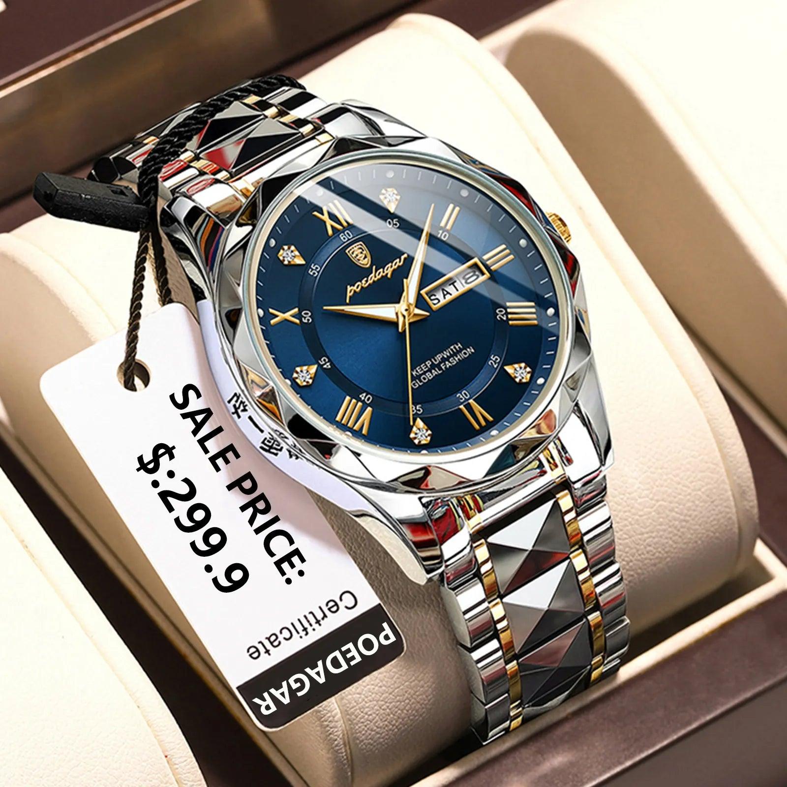POEDAGAR Luxury Stainless Steel Quartz Men's Watch - Stylish Waterproof Timepiece  ourlum.com   