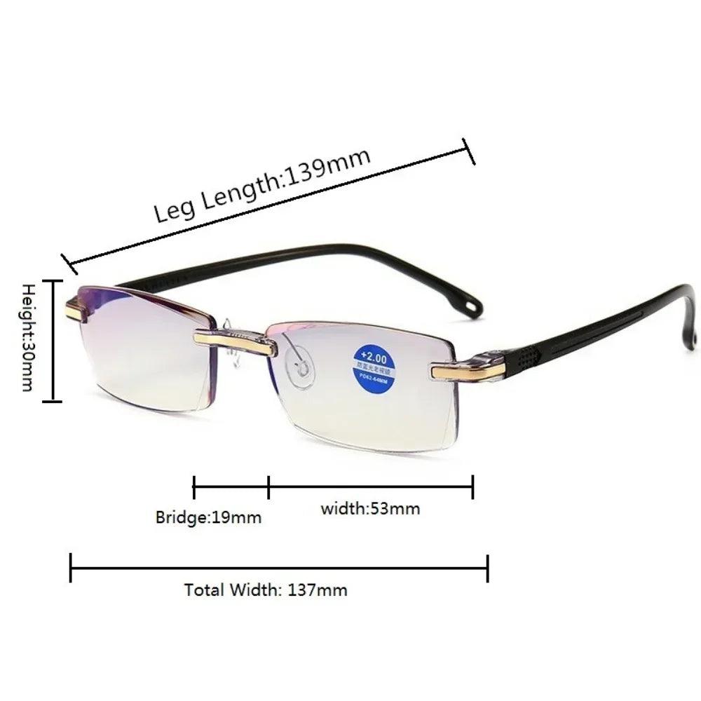 Square Frameless Blue Light Blocking Reading Glasses for Men Women - Stylish Computer Eyeglasses for Far Sight & Presbyopia - Retro Design  ourlum.com   