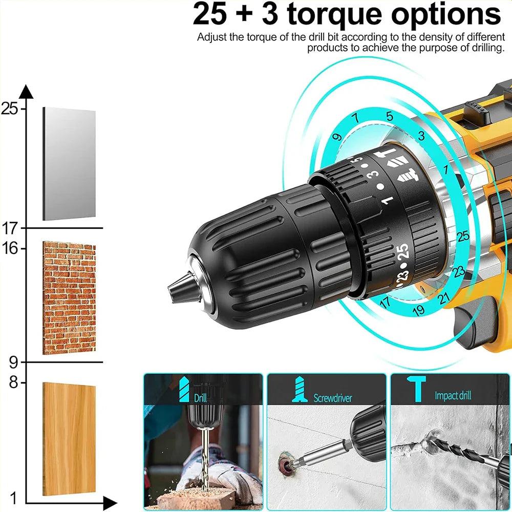 21V Cordless Drill Set, 23 Pieces Drill with 3/8" Keyless Chuck, 25 3 Clutch Drill with Work Light, Max Torque 45Nm, 2 Speeds  ourlum.com   