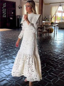 Elegance White Lace Maxi Dress Chic A-Line Office Style