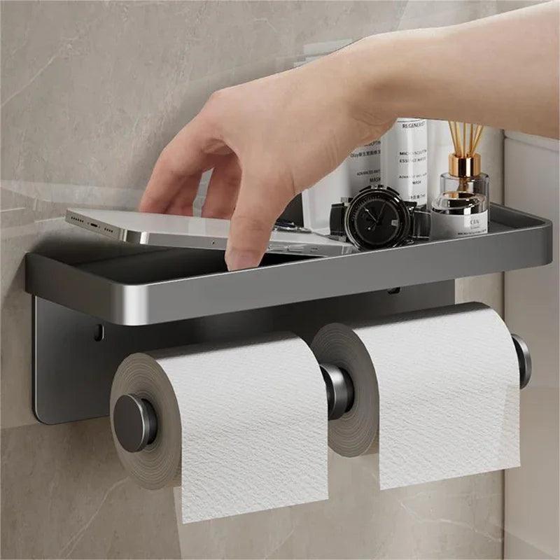 Aluminum Toilet Paper Holder: Durable Bathroom Tissue Rack - Black/Silver Options  ourlum.com Style A long gray  