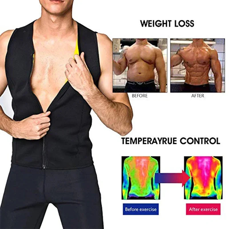 Men's Fitness Sauna Suit Waist Trainer - Slimming Sweat Vest for Weight Loss and Support