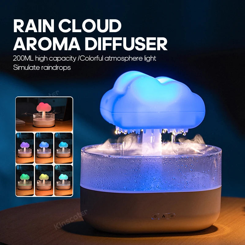 KINSCOTER Rain Clouds Aroma Diffuser Zen Raindrops Air Humidifier Essential Oil Diffuser USB Desktop Ultrasonic Sprayer