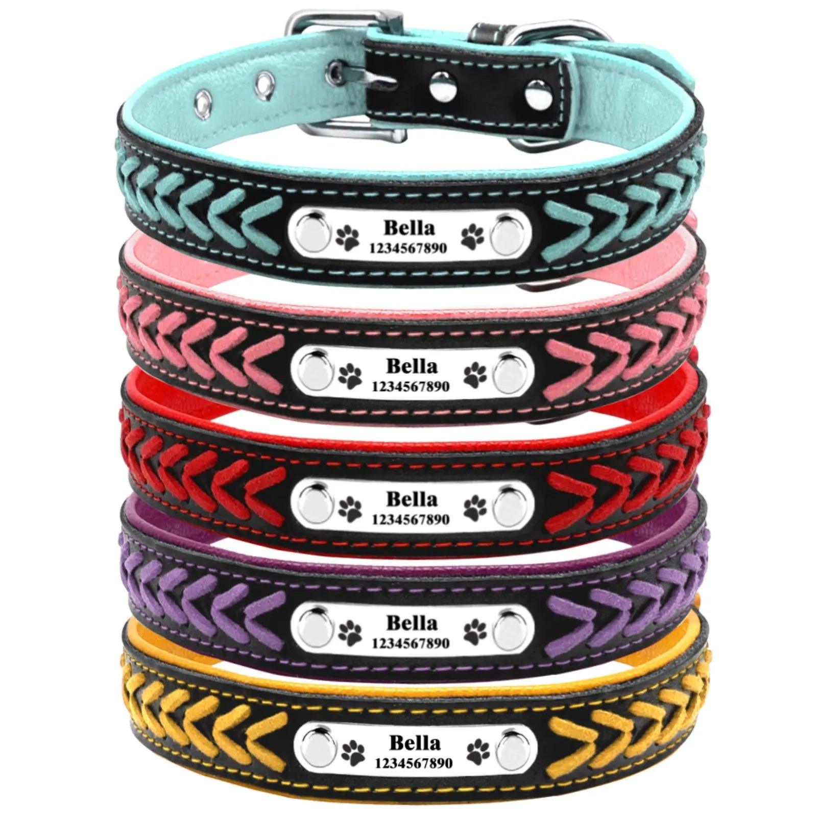 Personalized Leather Dog Collar with Custom Engraving - Adjustable for Small to Large Breeds  ourlum.com   