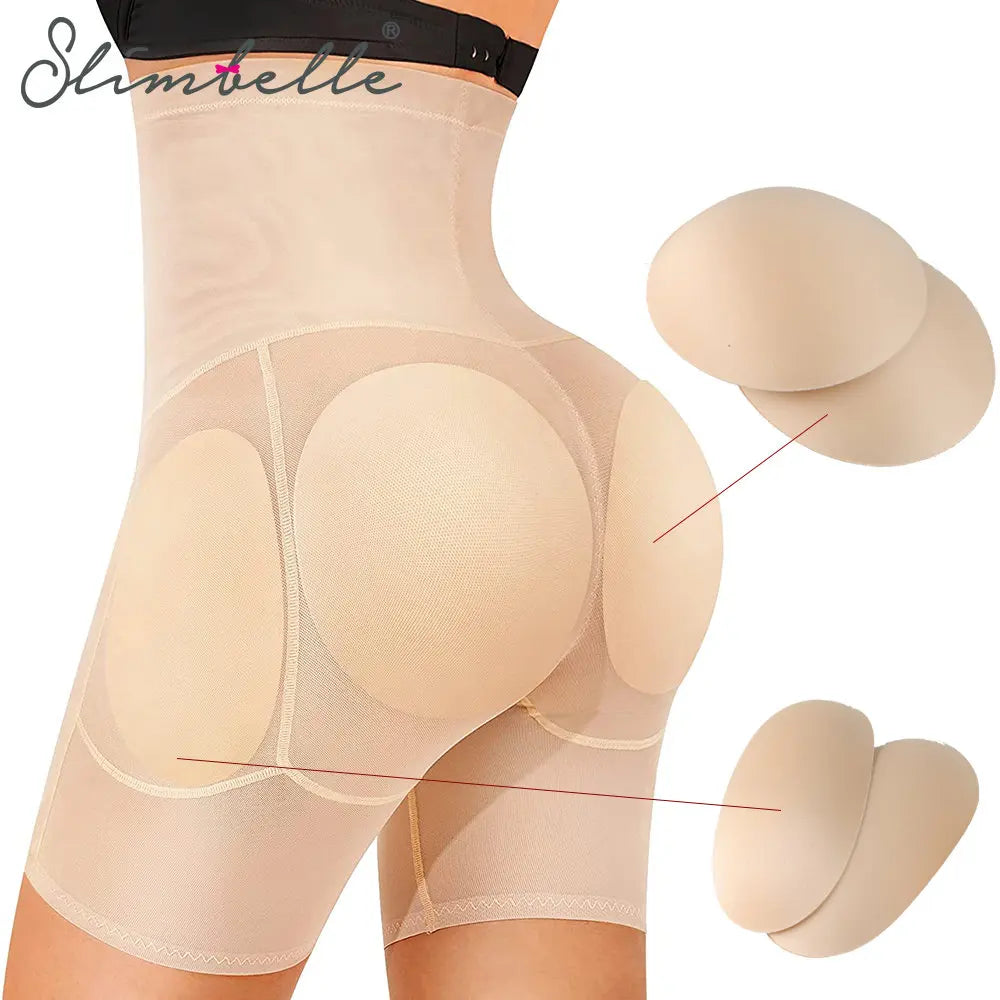 High Waist Padded Butt Lifter Shorts - Tummy Control Shapewear for Women