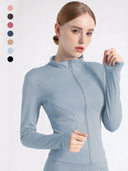 High Quality Waist Slimming Training Tops Women's  Tight Stand Collar Full Zipper long Sleeves Fitness Running Yoga shirts