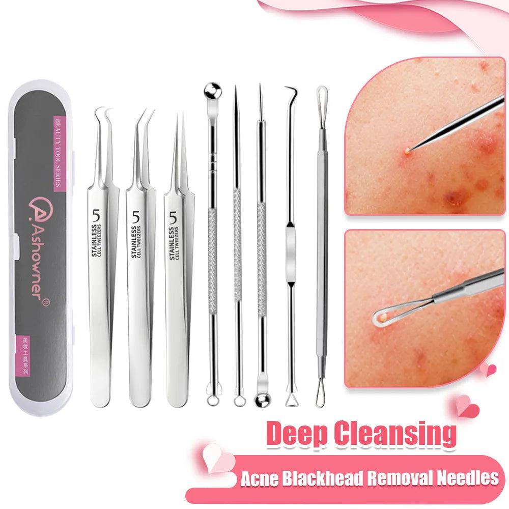 5/8PCS Acne Blackhead Removal Needles Black Dots Cleaner Black Head Pore Cleaner Deep Cleansing Tool Beauty Face Skin Care Tool  ourlum.com   