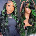 Vibrant Highlight Green Body Wave Lace Front Wig 100 Remy Hair