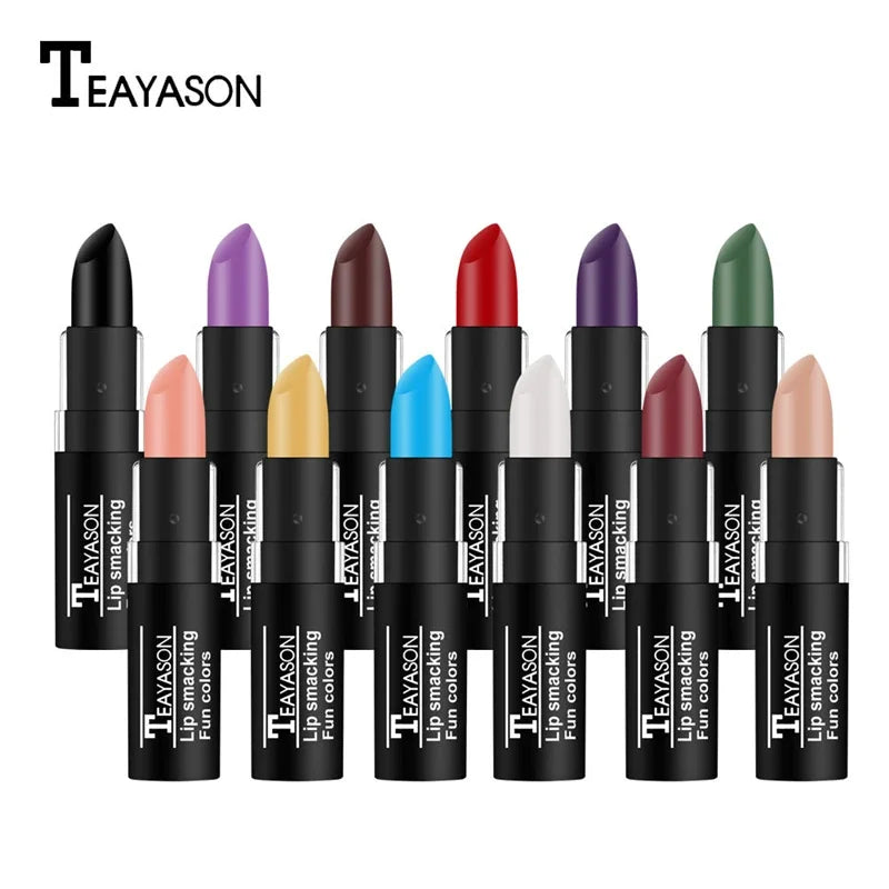 Hot Sale Waterproof Velvet Matte Black White Lipstick Lasting Pigment Green Purple Lipstick Christmas Halloween Party Lip Makeup  ourlum.com   