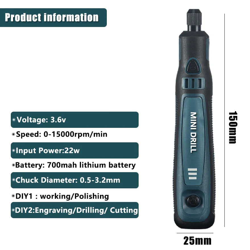 DONUMEH Cordless Electric Drill Grinder Dremel Rotary Tool Rechargeable Battery Woodworking Engraving 3 Speed Mini Engraver pen  ourlum.com   