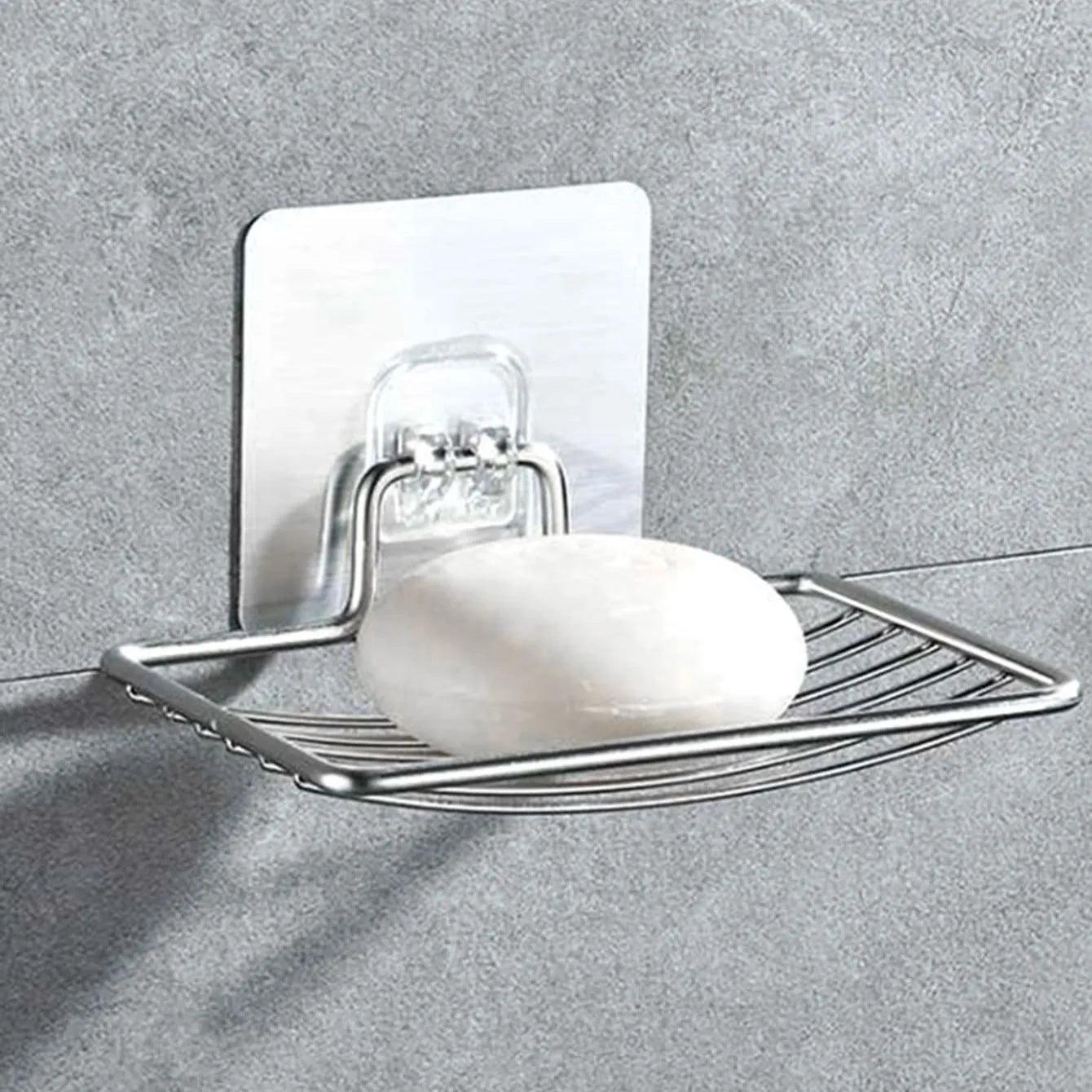 Stainless Steel Bathroom Soap Rack Wall Hanging Drain Shelf  ourlum.com Silver  