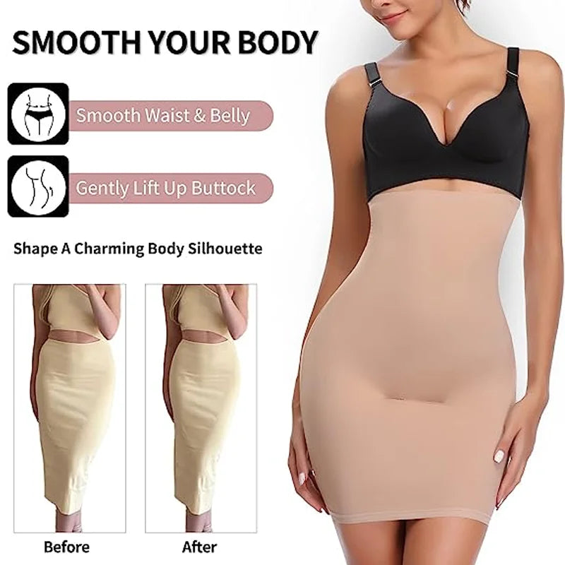 High Waist Seamless Half Slip for Women - Tummy Control & Butt Lifter Underwear