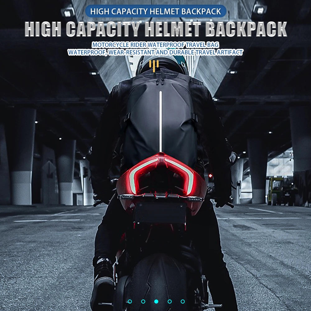 Versatile Waterproof Motorcycle Backpack and Helmet Bag with Reflective Design