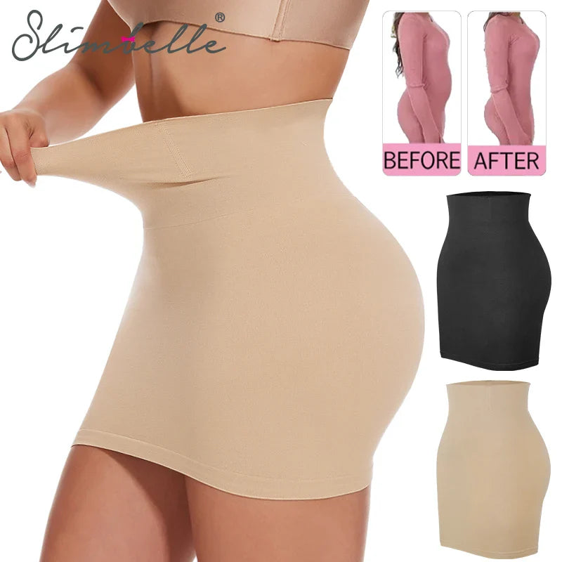 High Waist Tummy Control Half Slip Shapewear with Built-in Panties for Women