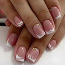 French False Nails Chic Nude White Short Square Tips Glue