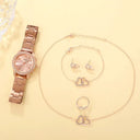 6PCS Set Rose Gold Luxury Watch Women Ring Necklace Earring Set