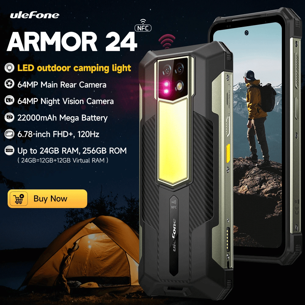 [World Premiere]Ulefone Armor 24 Rugged Phone 22000mAh 24GB+ 256GB 6.78"120Hz Smartphone 64MP+64MP NFC Phone global version