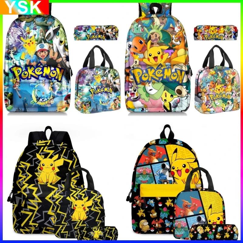 2PC/3PC-Set Pikachu Pokemon Backpack Primary and Middle School Students Boys Girls Anime Cartoon Sports Lightening zipper