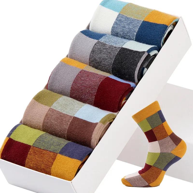 Colorful Square Pattern Men's Combed Cotton Compression Socks - Pack of 5  ourlum.com   