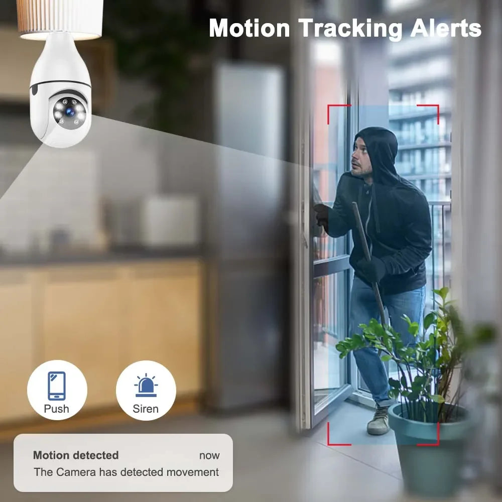 Smart Color Night Vision Bulb Camera with AI Tracking: Two-Way Audio, Full HD Security Cameras  ourlum.com   