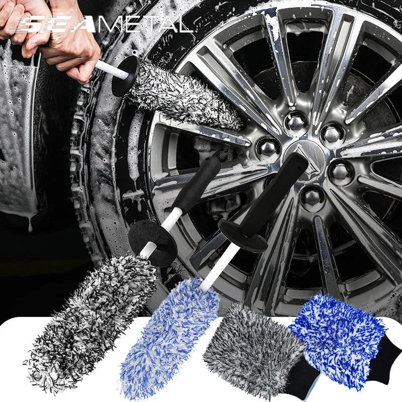 Car Wash Microfiber Cleaning Gloves & Brushes Kit for Car Wheels  ourlum.com   