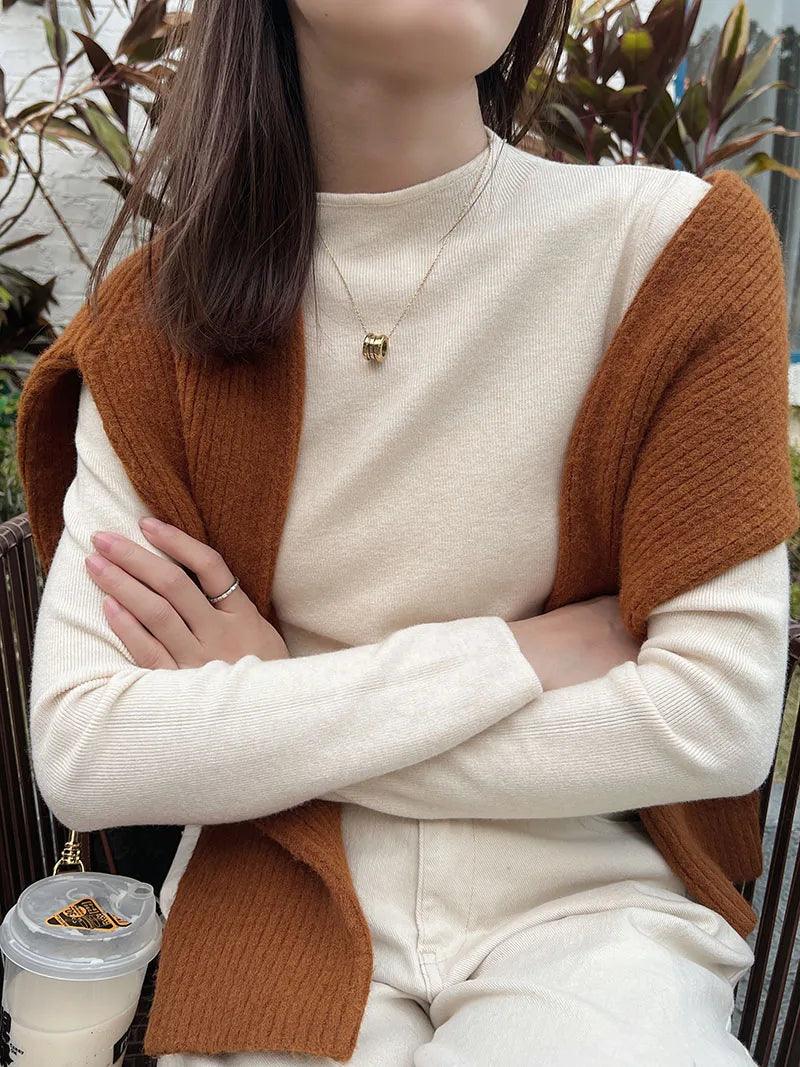 Elegant Mock Neck Pullover Sweater for Women - 2023 Autumn Winter Fashion Essential  ourlum.com   